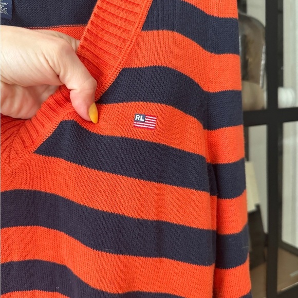 Vintage Polo Jeans Co Ralph Lauren USA Flag embroidered Sweater Navy Striped - Picture 2 of 5